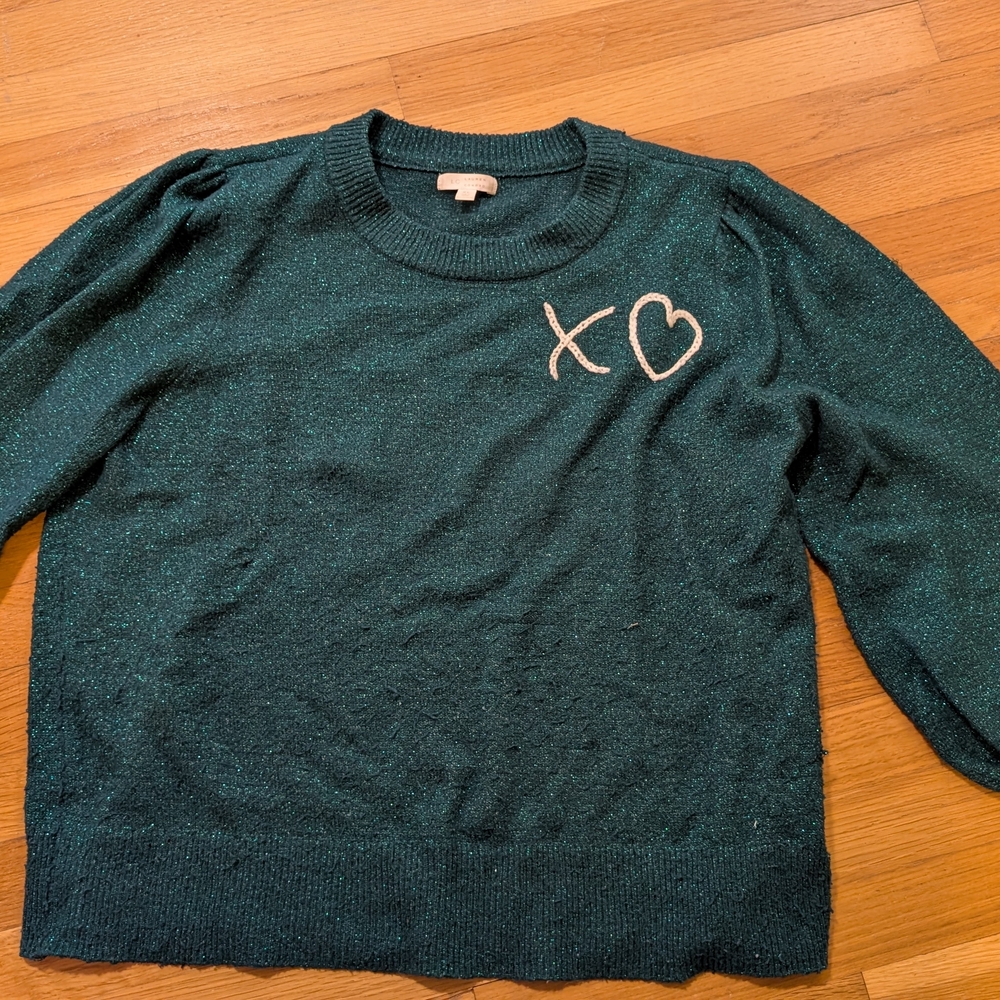 LC Lauren Conrad Green Crew Neck Sweater with Embroidery